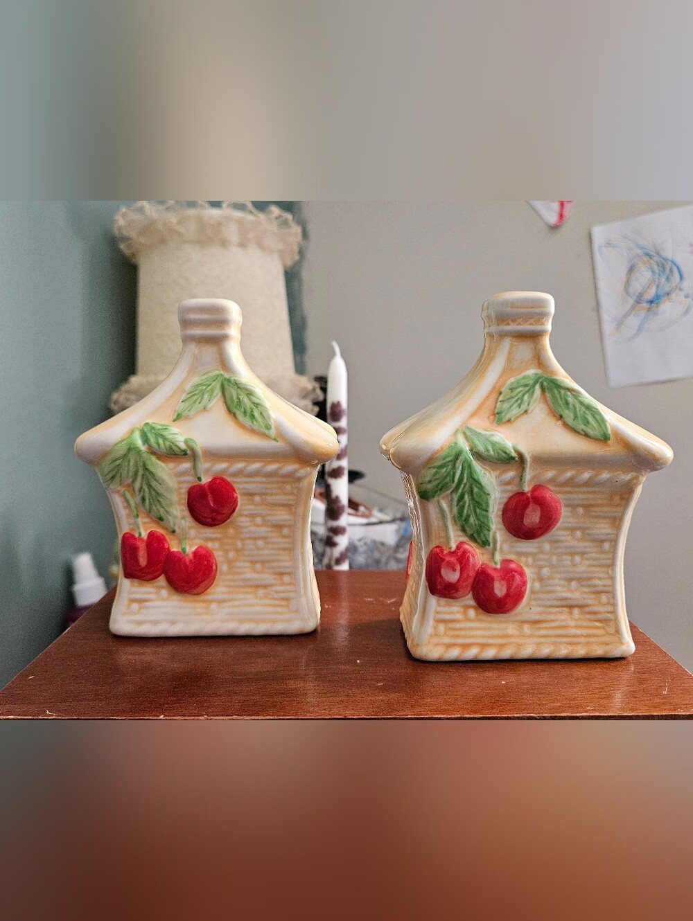 Royal Worcester Ceramic Cherry Salt & Pepper Set in White, Red and Green